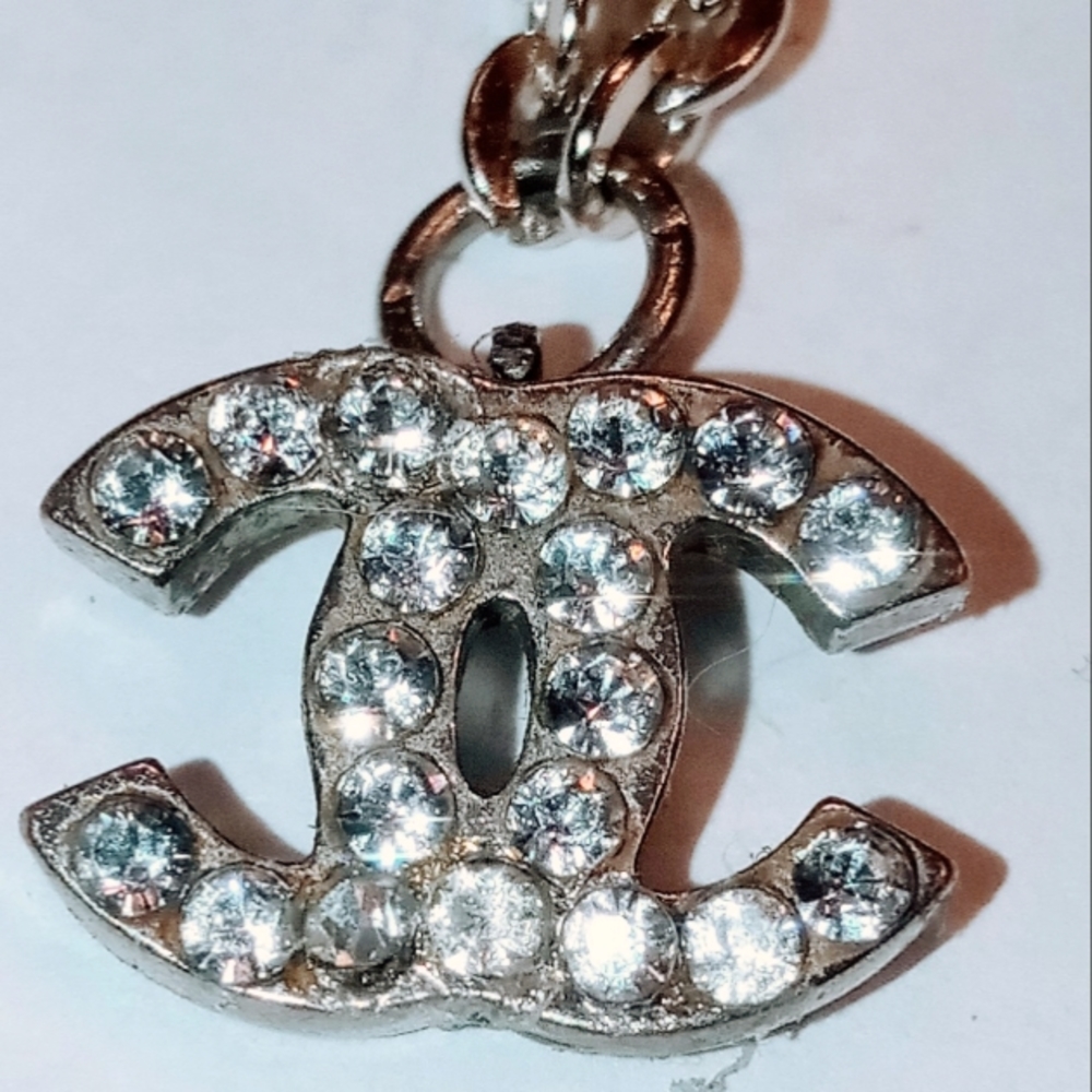 Chanel Clear Crystal CC Logo Silver Charm Necklace Guaranteed Authentic '05-A
